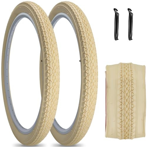 SIMEIQI 2 Pack 26x2.125 Cruiser Bike Tires Cream Wall Colorful (26x2.125, Cream-2 Tires 2 Levers)