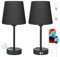 Kakanuo Nachttischlampe Touch Dimmbar 2er Set, Tischlampe mit Ladefunktion USB A+C-Anschlüssen Steckdosen 2 LED Birnen, Schwarz-Lampenschirm, Kleine Lampe für Schlafzimmer Wohnzimmer Babyzimmer Büro
