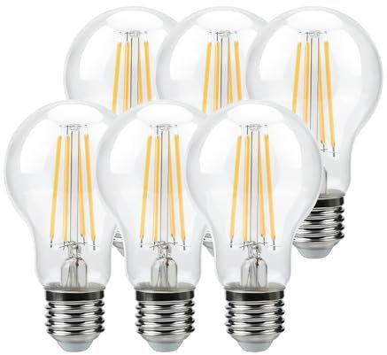 Garza - Pack de 6 Bombillas Filamento Estándar, Casquillo E27, Luz Cálida 2700K, 7W, 810 Lúmenes, No Regulable