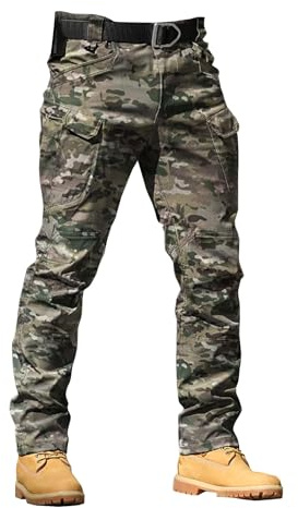 Pantalones cargo para hombre, multibolsillos, tácticos, militares, de camuflaje, informales, impermeables, ligeros, ligeros, para actividades al aire libre, camping, senderismo, camuflaje, M