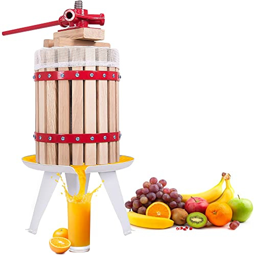 Crystals 6-Liter Fruit Press with Straining Bag & Steel Legs - Cider Making Kit - Manual Juice Maker for Apple Press, Grapes, Berries, Cider Press and Wine Juice Press