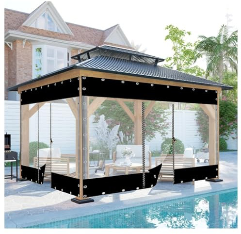 ZXCASDF Transparent Tarpaulin Side Panels With Zip Doors,Outdoor Waterproof Clear Tarp Curtains,PVC Tarpaulin with Zipper，with grommets,Heavy Duty,for UV Rays,Dust,Rain,Snow(H1.2xW5m/H3.9xW16.4ft)