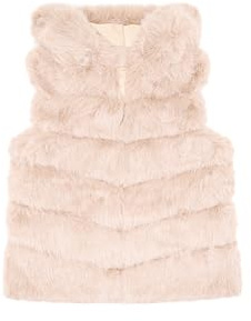 QUEEN HELENA Pellicciotto Smanicato Caldo Giacca Invernale Casual Elegante Donna PLC03-1 (IT, Testo, Taglia unica, Regular, Regular, Standard, Beige)