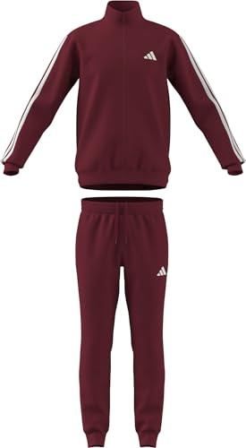 adidas Uomo SPORTSWEAR BASIC 3 STRIPES FLEECE TRACKSUIT, active maroon/white, S Short