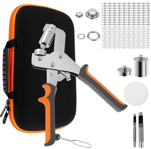 Jokapy Profi Ösenzange Set, Magnetische Ösenpresse mit 200 rostfreien Ösen (100pcs Ø6mm und 100pcs Ø10mm), Ösenstanze mit wechselbarem Stanzkopf für Planen & Stoffe Leder Gürtel Awnings(Silber)