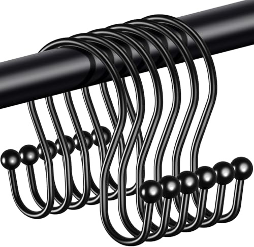 Caianwin Lot de 12 crochets de rideau de douche, en acier inoxydable, diamètre intérieur : 40 mm, noirs