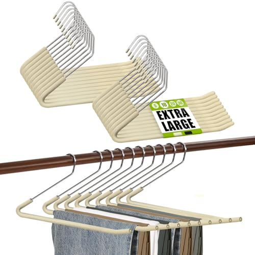 Spring Fever Open Ended Non Slip Sponge Padded Pants Hangers - Chrome Plating Foam Heavy Duty Space Saving Beige Long 20