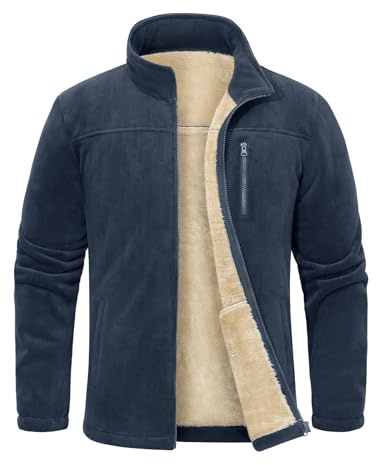 Voqeen Chaqueta de Invierno Forro Polar para Hombre Sudadera Termica con Cremallera Bolsillos sin Capucha Abrigo Cálida Cuello Alto para Senderismo Chaquetas Calefactable Al Aire Libre Trekking