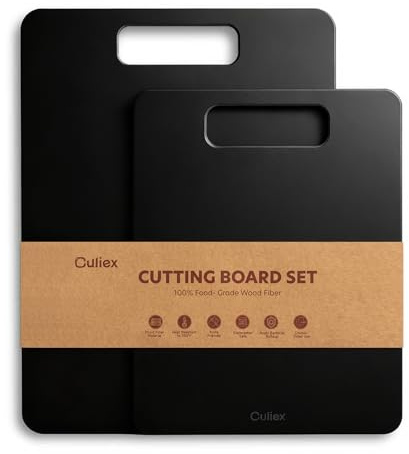 Culiex Holzfaser Schneidebrett 2er-Pack, Spülmaschinenfest Verbund-Schneidebrett, Hohe Dichte, Ungiftig, BPA-frei, Rutschfeste Füße, Messerfreundlich – Ideal für Küche und Geschenk, Schwarz