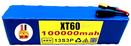 Batería de Litio de Bicicleta Eléctrica 48V Litio Pack 100Ah 13S3P para Baterías Recargables para 54.6V E-Bike Bicicleta Eléctrica Scooter con BMS+54.6V 2A Charger XT60 Plug,48V 100Ah
