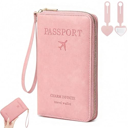 ZenyTra Custodia per passaporto con protezione RFID – Passport con cerniera per donna (rosa), portafoglio da viaggio per carte di credito e carte d'identità, accessorio da viaggio regalo