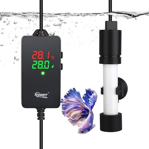 hygger Small Aquarium Heater 100W Adjustable Submersible Fish Tank Heater,Dual Heating Mode Glass Rod Aquarium Turtle Heater For 38-75L Freshwater or Saltwater