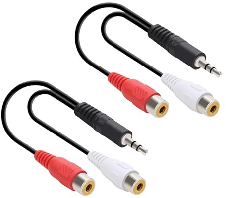 Zescyha 2 Piezas Adaptador 3.5 mm a 2 RCA Estéreo, 3.5 mm Macho a RCA Hembra Audio Cable, Conector Chapado Oro, Compatible con Smartphones MP3 Tablets Altavoces Cine en Casa Amplificador Receptores