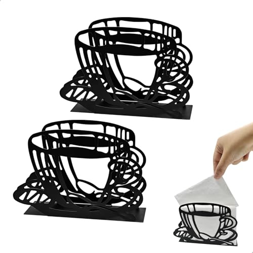 Porta Tovaglioli da Tavolo, Portatovaglioli da Tavola Portatovaglioli Acciaio Nero a Forma Tazza Caffè 2 Pezzi, Porta Tovaglioli di Carta per Cucina Bar Ristorante, Per Filtri Caffè 14.5x10.5x4 cm