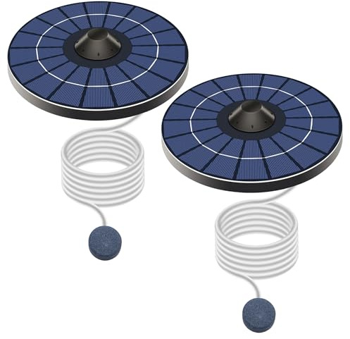 Bemonew Aeratore Galleggiante, 2 aeratori per laghetto ad energia Solare con Tubo dell'Aria e Pietre a Bolle per Piccoli stagni, vasche per Uccelli e acquari