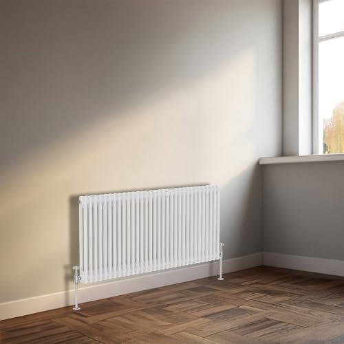 NRG 600 X 1460 mm Gloss White 2 Column Radiators Horizontal Central Heating Cast Iron Rads for Bathroom Living Room and Kitchen