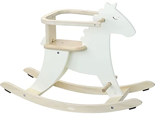 Vilac - Cheval à Bascule Hudada en Bois - Bois Massif - Enfants 12 Mois+, Blanc (avec Cerceau de Sécurité)