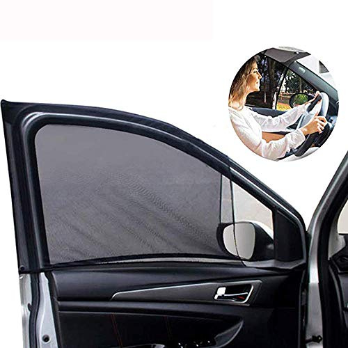Universal FRONT Car Window SunShade - 2 Pack Breathable Mesh Side Window Shade Sunshade UV Protection for Driver Family Pet on Front seat, Car Curtain See rearview mirror Fit for Most(95%) of Cars