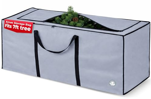 Christmas Village Premium 7ft Christmas Tree Storage Bag - Heavy Duty Christmas Tree Bag with Full Length Double Stitched Zip and Carry Handles (Grey, 7ft Xmas Tree Storage Bag)