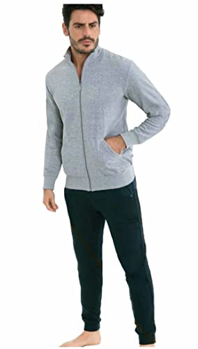 Enrico Coveri Tuta Uomo Estiva in Cotone - Completa Adatta alle 4 Stagioni, 100% Cotone, Sportiva (Felpa Grigio + Pantalone Nero, M)