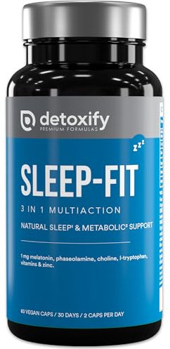 Detoxify Sleep-Fit | Adelgazante Nocturno Muy Rápido para 45 Días | Quemagrasas Potente | Pastillas de Melatonina Ashwagandha Triptófano Keto | Bloqueador Carbohidratos