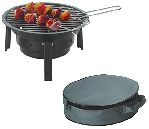 HOOZ Camping Portable Holzkohlegrills, Koffergrill Klappgrill ideal für Picknick BBQ und Schaschlik, Tragbarer Mini Faltgrill für Spontane Grillabenteuer (Ø 32 cm)