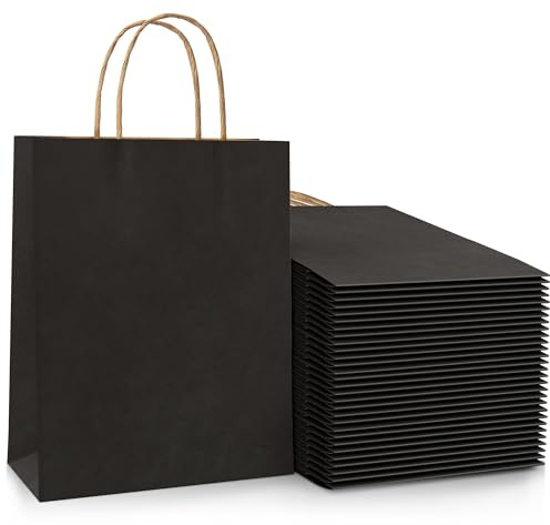 30 Pcs Black Paper Party Bags with Twist Handles, 120 GSM Kraft Large Black Paper Gift Bags for Kids Adults Party Favor Birthdays Christmas Baby Showers Weddings Retail and Sweet (27x21x11cm)