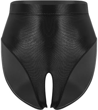 YiZYiF Pantaloni da Donna Lucidi a Vita Alta Slip Panty Crotch Aperto Hipster Ouvert Hipster Biancheria Intima Senza Cuciture Perizoma Erotico Nero XXL