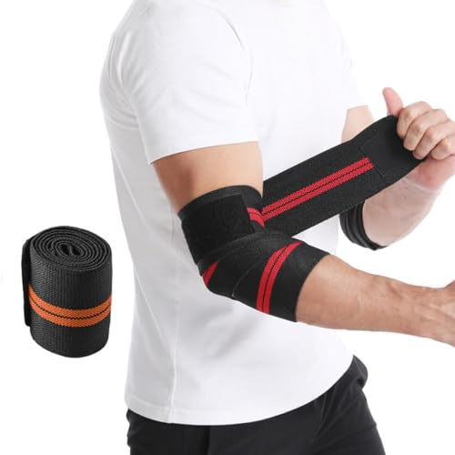 König Design Armbågsbandage med kardborreband I armbågsbandage för tennisarm och golfarm I armbågsbandage kvinnor och män, armband 120 x 8 cm (orange)