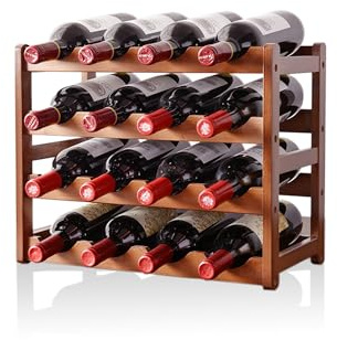 YKUKIZEE 16 Bottles Wooden Wine Racks Free Standing, 4 Tier Wine Bottles Display Shelves, Wine Storage Holder for Bar Cupboard Pantry Countertop