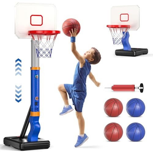 Lischwert Basketballkorb Kinder Set mit Höhenverstellung Inklusive Bälle und Luftpumpe - Indoor und Outdoor Mini Basketballkörbe für Kinder von 3 bis 8 Jahren