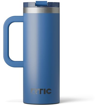 RTIC 20oz Road Trip Travel Mug with Lid and Handle, Ceramic Lined, Insulated, Stainless Steel, Metal, Double Wall Vacuum-Insulation, Portable Coffee, Tea Cup for Hot and Cold Drink, Pond