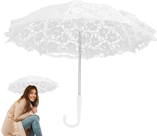 Weißer Spitzenschirm - Spitzenschirm, dekorativer Brautschirm aus Spitze | Spitzen-Sonnenschirm, Vintage-Hochzeit, Braut-Spitzenschirm, Mini-Deko-Regenschirm für Foto-Requisiten, Party-Dekorationen