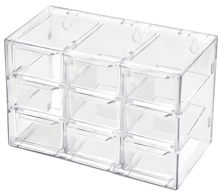 Caja de Almacenamiento de Escritorio, Mini Caja Organizadora con 9 Cajones, Pequeñas Cajoneras Plastico Almacenaje, Transparente Cajones Extraíbles Organizador para Almacenar Cosméticos Joyería