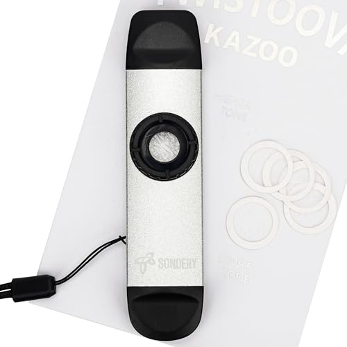 Sondery Professional Metal Kazoo, Dual Head Kazoo Includes Lanyard and 5 Membranes for All Ages and Occasions, Silver