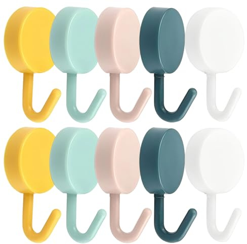 ZhouLinMou 10Pcs Strong Self Adhesive Hooks, Heavy Duty Adhesive Wall Hooks No Drilling, Colourful Key Holder for Walls, Tiles, Bathroom, Kitchen, Hanging Keys, Towels & Hats (Multiple Colors)