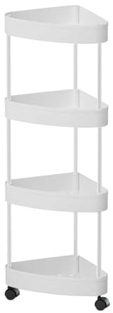 Qianly Estante Esquinero Organizador de Baño Repisa de Ducha de Pie Estante de Almacenamiento Resistente Estantería Móvil con Ruedas Material PP Adecuado, 4 Niveles Blancos, Individual