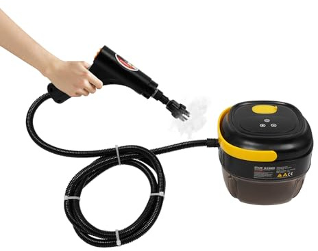 1500 W, limpiador de vapor manual, 105 °C, 1700 ml, 6 niveles, 3 bares, vapor de alta presión, consumo de agua de 30 – 55 g/min, con manguera de 2 m de longitud (negro, amarillo)
