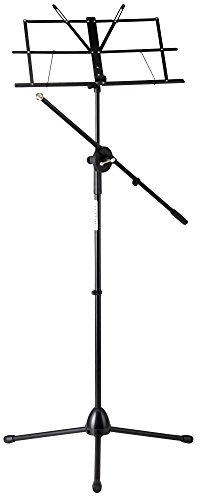 Classic Cantabile NSM-100 Notenständer mit Mikrofongalgen (Notenpult und Mikrostativ in einem, leicht aufzubauen, extra hoch) Schwarz