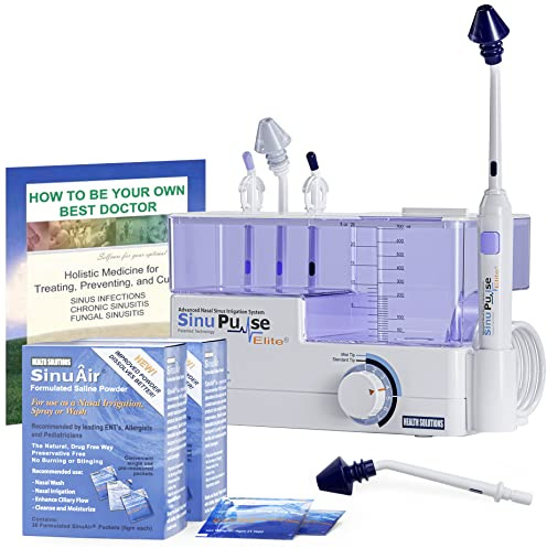 SinuPulse Elite Advanced Nasal Irrigation System, Pulsating Nasal Congestion Relief & Sinus Rinse Machine with 90 SinuAir Packets, Bonus Sinus Irrigator Tip, & Sinus Care eBook by Dr. Robert S. Ivker