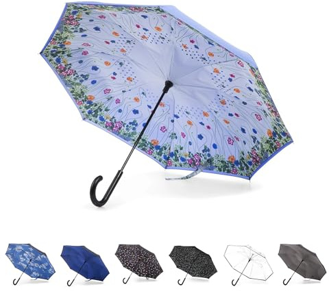 Totes Auto Reverse Close Windproof Stick Inbrella with Water Repellent Protection
