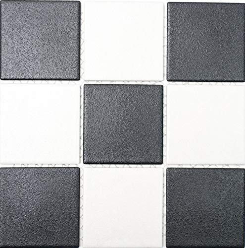 Mosaik Fliese Wand Boden Keramik Schachbrett Schwarz Weiß Duschtasse RUTSCHSICHER RUTSCHHEMMEND - MOS22-0304-R10