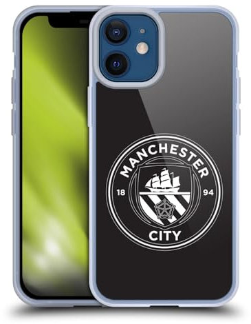 Head Case Designs Officially Licensed Manchester City Man City FC Black White Mono Badge Gel Case [Military Grade Protection] Compatible with Apple iPhone 12 Mini and Compatible with MagSafe