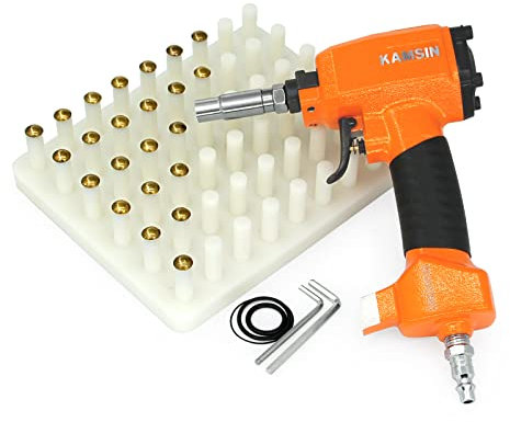 Kamsin 1170 Clavadora Neumática Decorativa con Tabla de Carga y Manguito por Defecto, Manguitos Reemplazables para Alfileres de Tapicería Tachuelas de Diferentes Tamaños, Clavadora Deco
