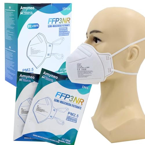 10 Masque FFP3 avec Élastiques Certifiés CE, Masque 5 Couches Sans Valve, Masques de Protection Adulte contre les Poussières et les Particules, Masques Protection Respiratoire BFE≥99, 10 Pièces