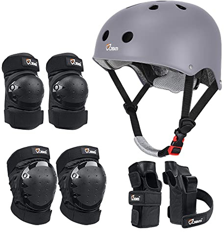 JBM Skating Protective Gear Adult Skateboard Helmet Knee and Elbow Pads with Wrist Guards for Inline Roller Skating, Skateboarding, Scootering