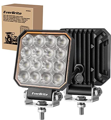EverBrite Faro da Lavoro con 16 LED, Faretti Fendinebbia 25W 10-30V, Luci di Lavoro Fuoristrada IP66 Impermeabile 6000-7000K, Faretti Led Auto Moto per Veicoli Fuoristrada, Navi, Trattori (2 Pezzi)