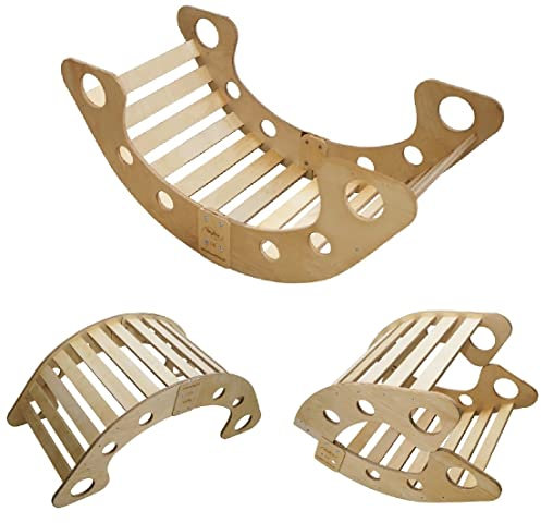 Skyline Balancelles Bascule Enfant Montessori Bebe 1 an Escalade Arche en Bois Mur descalade meble Arc à Grimper Bascule d'équilibre Portique d'escalade XL Naturel