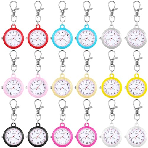 Outus 18 Pcs Nurse Pocket Watch Bulk Buckle Quartz Portable Nurse Fob Watch with Keychain for Easy to Read Time