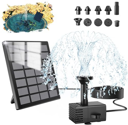 SZMP Solar Springbrunnen für Außen Klein, 2025 Upgrade Glas Solar Teichpumpe mit 3M Kabel & 10 Düsen Solar Wasserpumpe, Solar Fontäne Pumpe für Gartenteich Springbrunnen Vogel-Bad Fisch Behälter